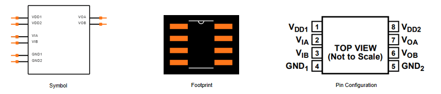 ADUM1200ARZ symbol, footprint and pin configuration